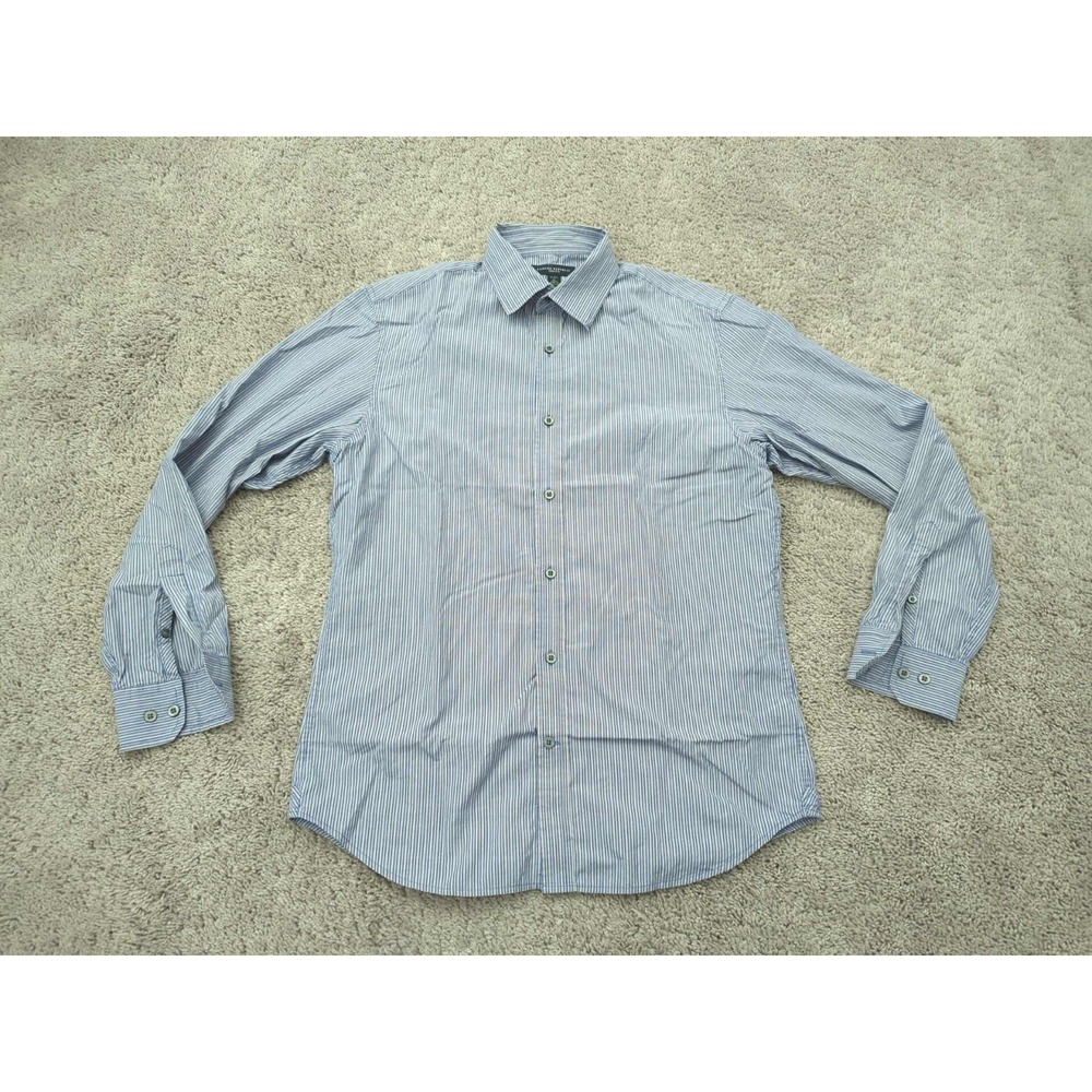 Banana Republic Button Up Shirt Mens 15-15 1/2 Blue Vertical Stripes Slim Fit